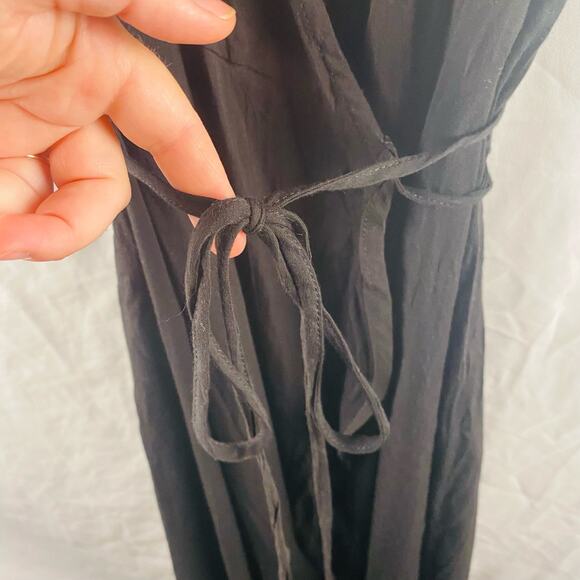 Loyd Ford Black Rayon Ruffle Wrap Midi Dress Size Small Minimalist Luxury - Picture 6 of 8